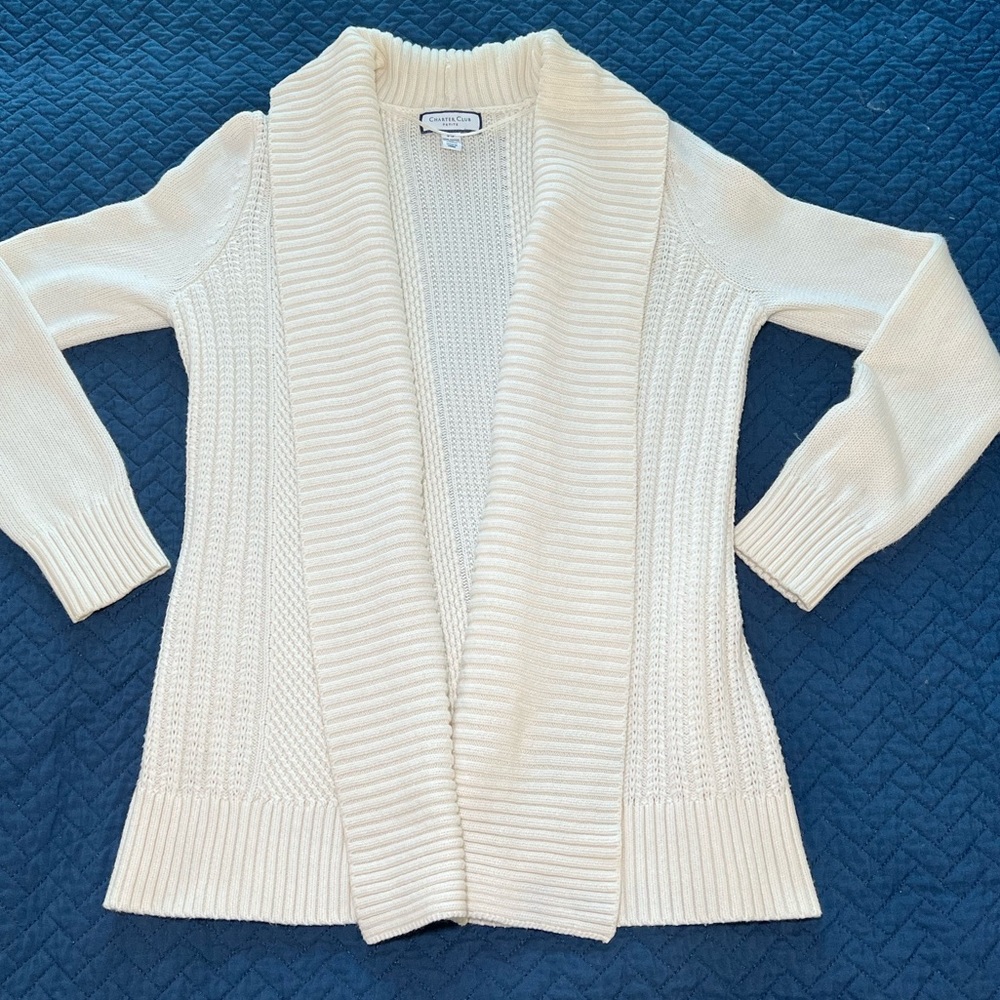 Charter‎ Club Ivory Open Front Cardigan Sweater size Petite Small
